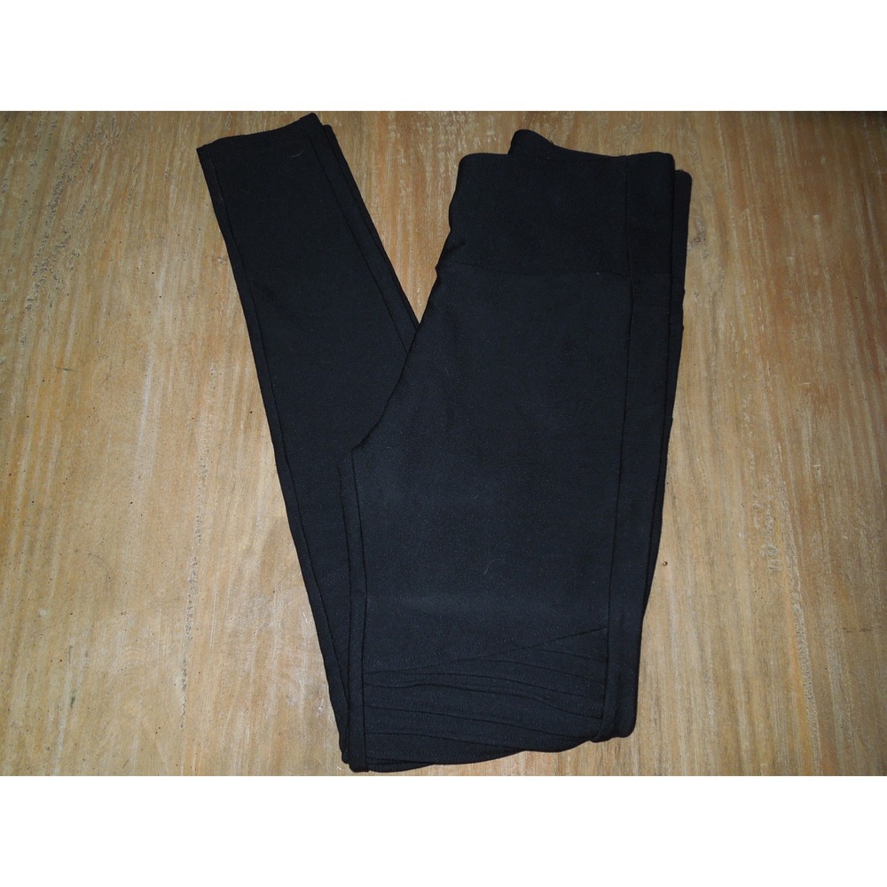 Indero Womens Black High Waisted Moto Leggings Ribbed Knee Athleisure Yoga Small